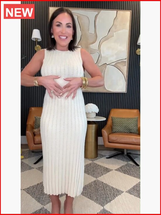 Ribbed Knit Midi Tank Dress Sleeveless Bodycon Fall Casual - Picture 5 of 7